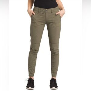 Prana Essex Organic Cotton fitted Cargo Hiking pants, army green,8, MSRP $155
